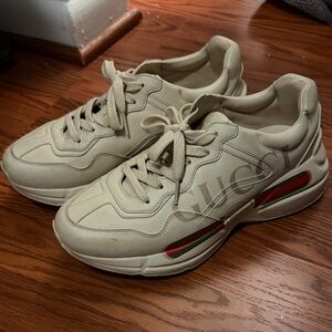 Gucci Beige Sneakers with Red and Green Accents